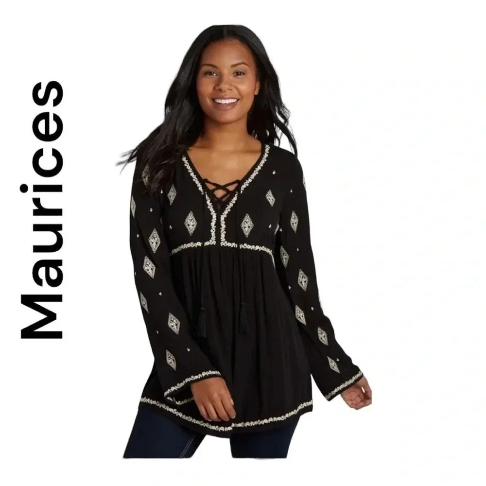 Maurices Diamond Embroidered Bell Sleeve‎ Tunic